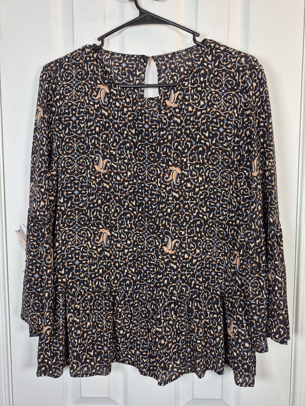 J.Crew 100% Silk Floral Medallion Bell Sleeve Peplum Blouse Boho Gothic